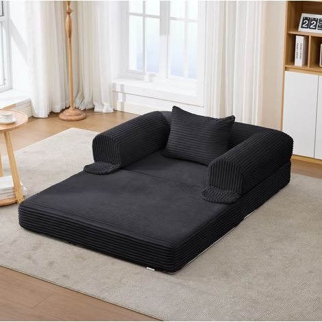 1-Sitzer-Schlafsofa aus Cord, klappbarer Sessel 120 x 85 x 65 cm, Schwarz HAVRYA (1/5)