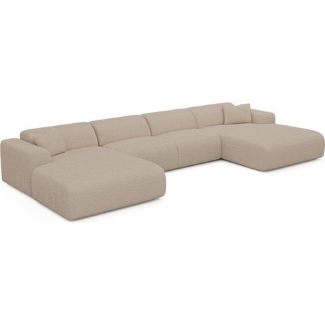 Canapé panoramique 7 places en tissu bouclette taupe MYRA (1/5)