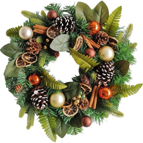 Guirlande De Noël - Couronne Artificielle 50 Cm - Pour Fenêtre Cheminée Salon Chambre Bureau Jardin Extérieur - Avec Pommes De Pin Baies Et Branches De Sapin (1/5)