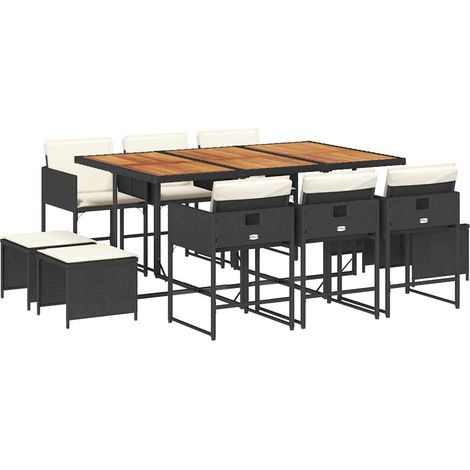 vidaXL Set da Pranzo da Giardino 11 pz con Cuscini in Polyrattan Nero