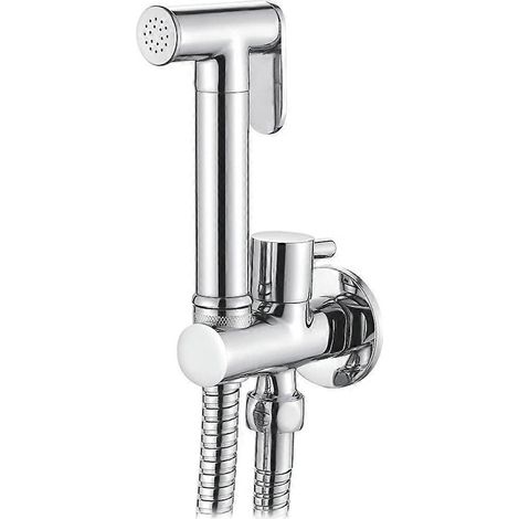 Ensemble WC-douche intégré avec flexible, support, douchette, chromé, argent (1/4)