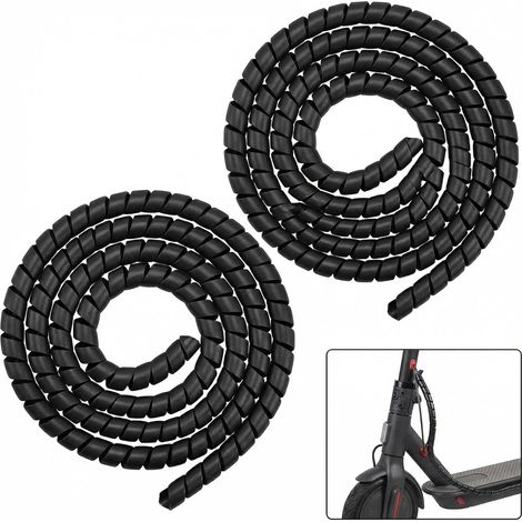 Gaine Spirale Flexible Universel 2 x 120cm, Cache Fil Electrique Diamètre Gaine Flexible, Résistante à la Chaleur, 8mm Gaine Range Cable pour Scooter électrique M365 Pro 2, Protege Cable, Noir (1/5)