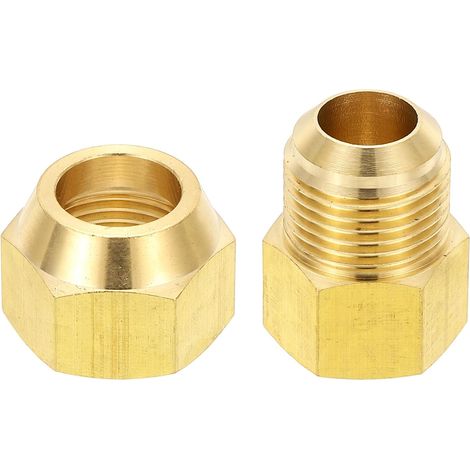 2pcs Raccords de Tube en Laiton, Femelle 1/2" x Mâle 5/8", Apdateur d'Accouplement à 45 Degrés avec Écrou Bride, Raccord Tuyau HVAC Climatisation Plomberie Gaz - Flare Female 5/8" Male (1/5)