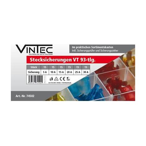 Assortiment de 93 fusibles pour voiture en coffret - VINTEC