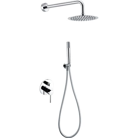 Colonne de douche encastrée avec mitigeur  Modèle MILOS STICK  Pommeau de douche de taille standard  Couleur Gris Finition chrome [ IMEX® ] (1/2)