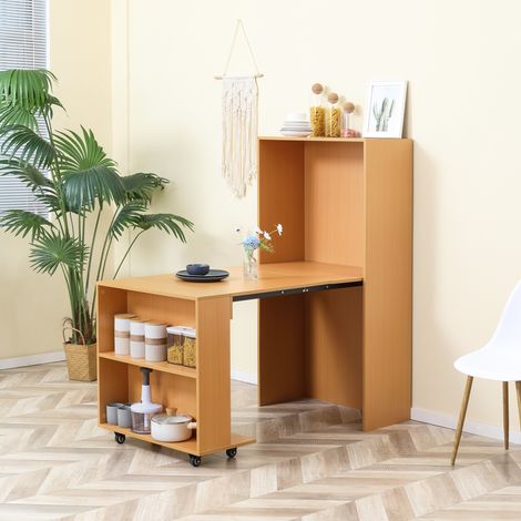 Tavolo Pieghevole Salvaspazio da Pranzo max 3 Persone per Spazi Limitati, Tavolo a Scomparsa in Truciolato e Acciaio, 75x144x144.5 cm, color Legno (1/5)