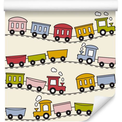 Papel pintado colorido con diseño de ferrocarril para salón y dormitorio, 50x1000 cm. (1/5)