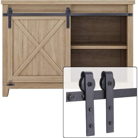 Binario per Porta Anta Scorrevole Kit per Gabinete, Mini Kit Guida Ferramenta Anta Scorrevole con Piccole Ruote per Puerta Sencilla Nero - 150cm
