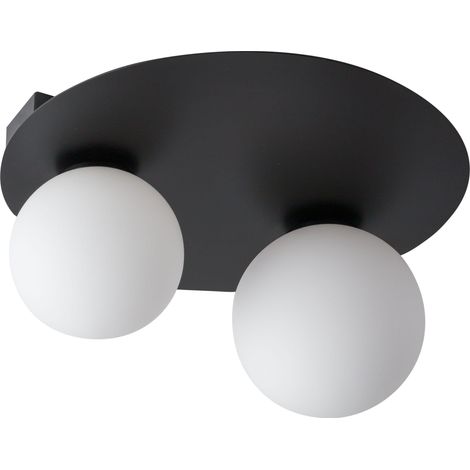 Plafonnier Argon noir, 2 globes verre, G9, Ø33cm Sigma