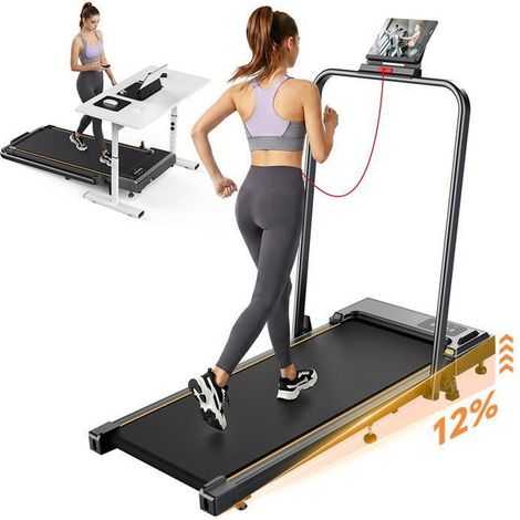 Klappbares Laufband, Neigung 12%, Geschwindigkeit 1-12 km/h, Motor 2,5 PS, Mit LED-Anzeige und kabrierter magnetischer Fernbedienung. (1/5)