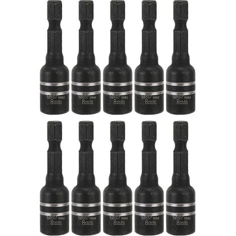 Jeu de 10 embouts hexagonaux magnétiques pour clés à douille électriques et perceuses à percussion, M8 x 48 mm, queue de 6,35 mm (1/4"), noirs