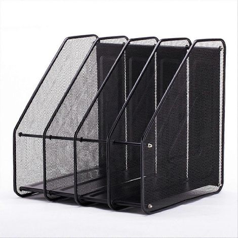 Étagère à dossiers en métal à quatre colonnes, type classeur, étagère de bureau, classeur métallique à quatre compartiments. (1/5)