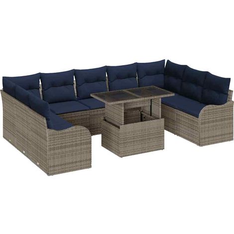 Garden Sofa Set 10 pcs Grey Poly rattan vidaXL (1/5)