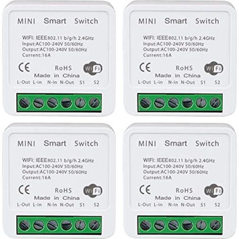Applicable Interrupteur Wifi, 16a Interrupteur Connecté Alexa, Google Home Et Smartthings, Alexa Interrupteure Lampe Avec Tuya Smart Life App, Conducteur Neutre NéCessaire(4 Pack) (1/5)