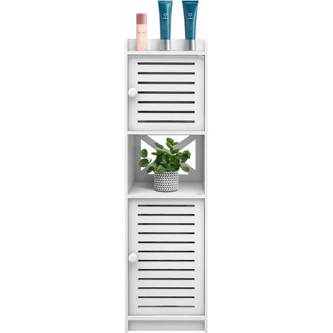 Aqrau Armoire de salle de bain en bois, Armoire étagère de rangement Meuble de salle de bain, 2 étagères MDF, Blanc 22x20x75cm (1/5)