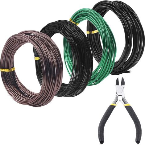 Juego de 5 alambres de entrenamiento para bonsáis, 4 tamaños 1/1,5/2/3 mm, con cortador de alambre, alambre de aluminio, kit de herramientas para bonsáis, accesorios para bonsáis, árboles de interior (1/5)