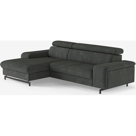 Ecksofa 3-Sitzer mit linker Ottomane und verstellbarer Kopfstütze Liora - Dunkel Grau (1/5)