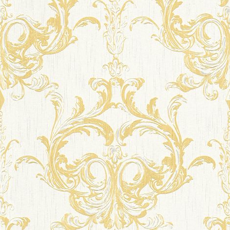 BRICOFLOR Papier peint baroque Tapisserie baroque Papier peint intissé Jaune Blanc - 10,05 x 0,53 m (1/5)