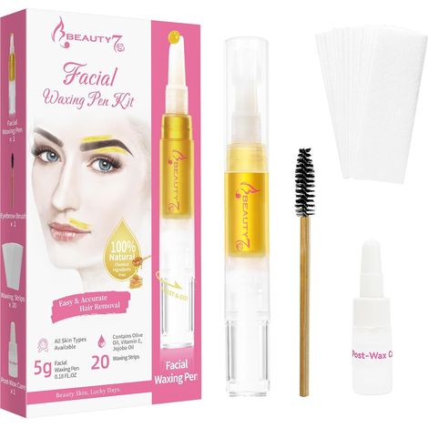 Stylo à Cire Pour Sourcils Épilation, Stylo de Cire au Sucre 5g + 20 Bandes D'épilations avec Huile de post-Cirée Kits D'épilation des Sourcils Levre, Visage (1/5)