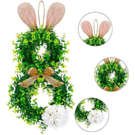 Guirlande de lapins ronds pour Pâques, jolie couronne verte à suspendre au mur (1/4)