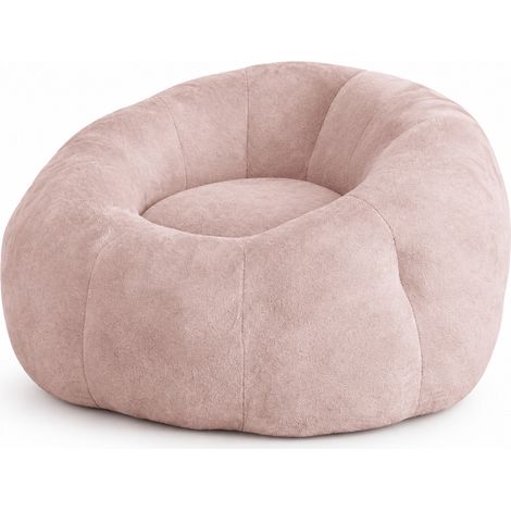 Grand pouf fauteuil rond rose en tissu pour salon et chambre (1/5)