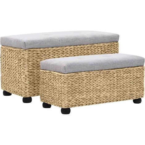 vidaXL Juego de bancos 2 piezas hierba marina gris (1/4)