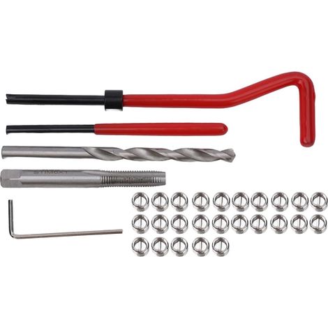 Kit de réparation de filetage M6 x 1 mm - 30 pièces - Avec foret - Clé à tarauder - Pour moteur dénudé - En acier et en fer (1/5)