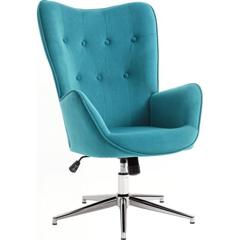 Fauteuil design effet capitonné LESTER velours bleu (1/5)