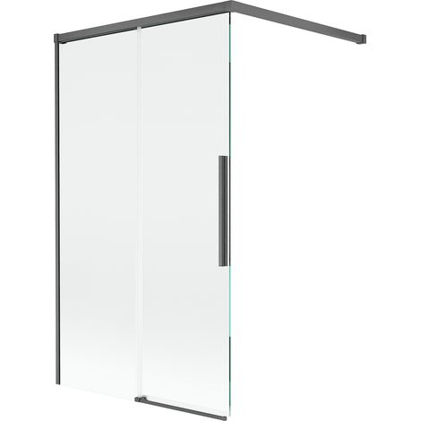 Mexen Rox paravento per vasca da bagno a 2 ante scorrevole 100 x 150 cm, trasparente, grigio canna di fucile spazzolato - 8C9-1