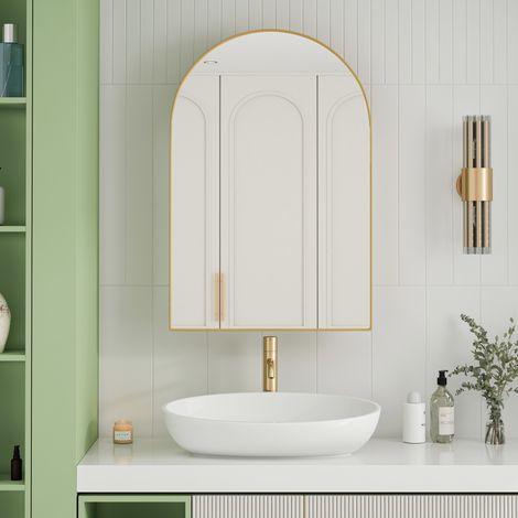 Specchio armadio ad arco 61x91x8 cm in metallo dorato, con portaoggetti a parete FloraGrace (1/5)