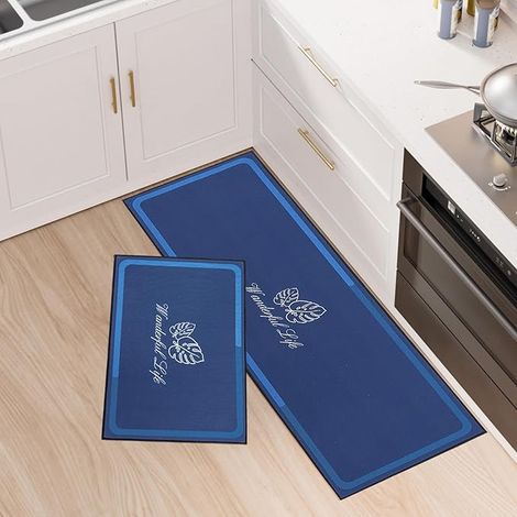 Set mit 2 Küchenmatten, rutschfest, saugfähig, 43 x 75 cm, 43 x 120 cm, blau (1/3)