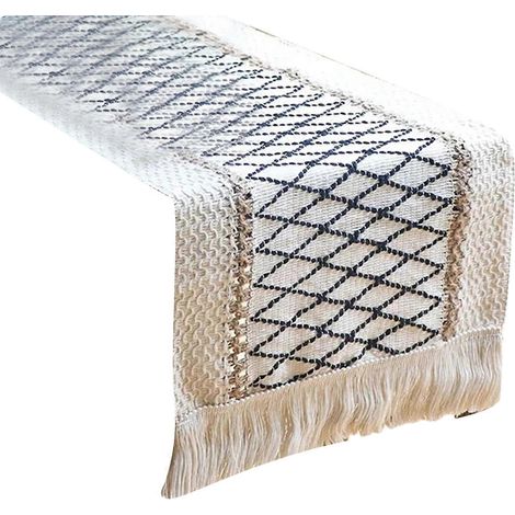 Chemin de table en coton et lin tressés, orné de fanions à pompons, pour mariage, enterrement de vie de jeune fille, anniversaire ou toute autre fête (noir). (1/5)