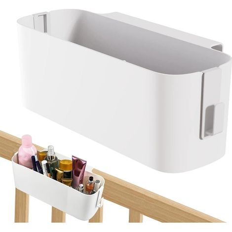 Panier de Rangement à Suspendre Pour Chevet, Panier à Suspendre Table à Langer avec 2 Crochets Amovibles, Lit Poches Organisateur de Chevet, Pour la Maison, le Bureau, Blanc (1/5)