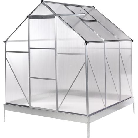 Invernadero de jardín con láminas de policarbonato estructura de aluminio puertas correderas protección UV plateado Apulia