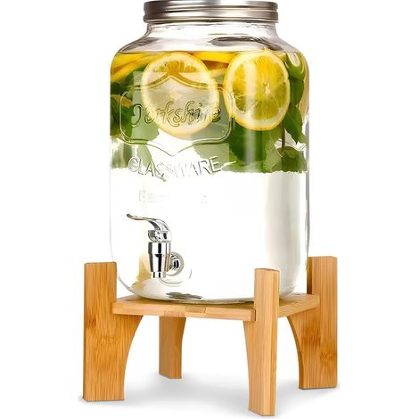Avilia - Dispenser Bevande in Vetro 8 Litri con Rubinetto in Acciaio Inox per Acqua e Bibite, Grande Capacità per Casa ed Eventi, Utilizzo con Infusore Integrato, Design Elegante (1/5)