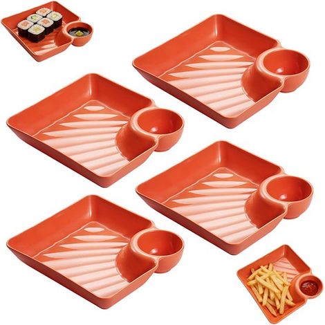 Lot de 4 assiettes compartimentées pour apéritifs et desserts - Orange - Idéales pour le dîner et les en-cas - Parfaites pour les réceptions, pour servir des plats chauds, du fromage, des salades de f (1/5)