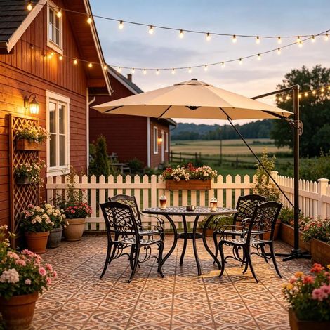 Parasol rond de balcon, parasol d'extérieur, auvent de jardin avec base en acier en forme de croix (parasol seul) (1/5)