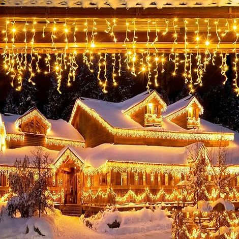 Guirlande Stalactite Exterieur, 5M 216 LED Guirlande Rideau Lumineux Noel, IP67 Imperméable Guirlande Lumineuse Décoration 8 Modes pour Jardin, Balcon, Fenêtre, Gouttière, Maison, Garde-corps (1/5)