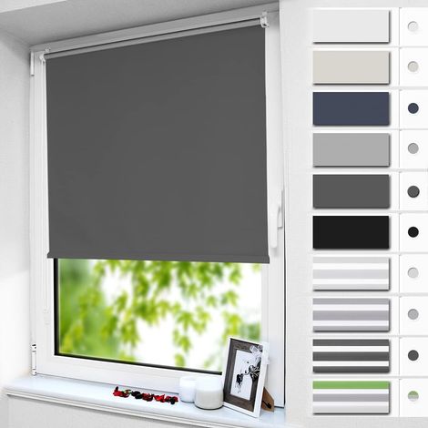 Estor enrollable opaco sin taladrar, aislante térmico, privacidad y protección solar para ventanas o puertas, 45 cm de ancho x 170 cm de largo (ancho de la tela: 41 cm), gris oscuro