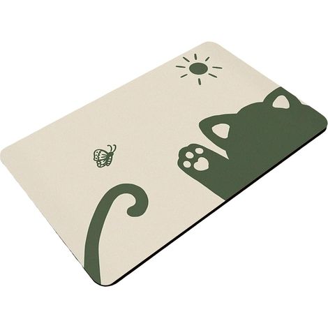 Tapis pour Gamelle Chien Antidérapant, Tapis Gamelle Chat Chien Séchage Rapide, Natte Absorbant Lavable, Natte Nourriture Diatomite (Chat Vert,40x60cm) (1/5)