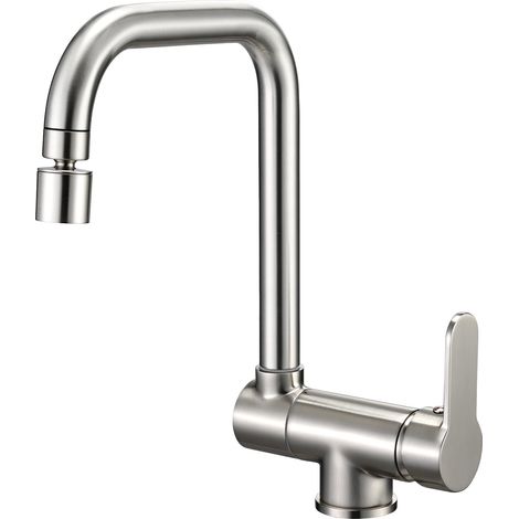 Robinet de cuisine à l'avant, pliable, robinet de cuisine sous fenêtre, robinet d'évier avec 2 types de jet, pivotant à 360°, mitigeur monocommande haute pression, en acier inoxydable (1/5)