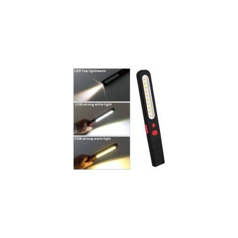 Lampada da lavoro a LED ricaricabile, luce a doppia combinazione di colori, lampada di ispezione 2 in 1, torcia a LED COB da 3W con doppio supporto magnetico per auto, garage, officina, campeggio, fai