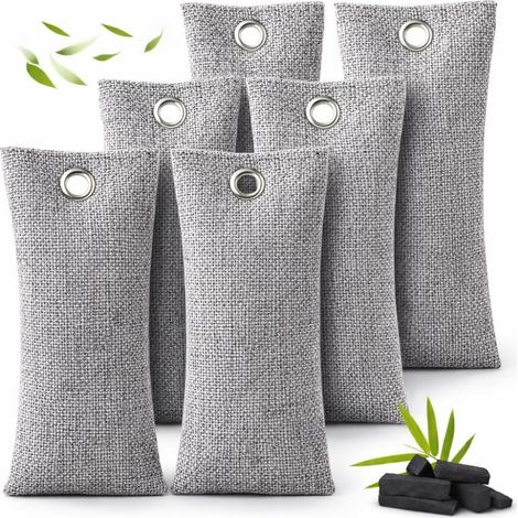 Lot de 6 sachets charbon actif anti-odeur bambou 75g absorbeur odeurs humidité (1/3)
