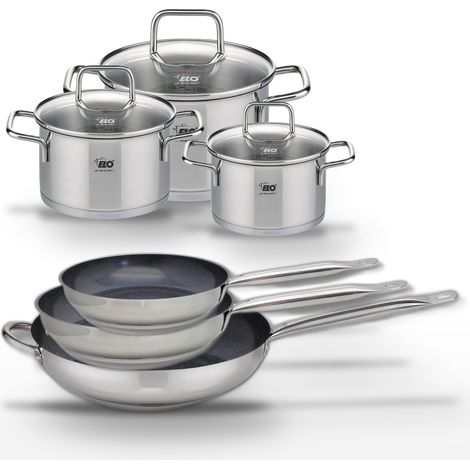 Lot de 3 Poêles céramiques 24/28/32 cm Elo Profi Therm Platinum et 3 Faitouts Elo Citrin (1/5)
