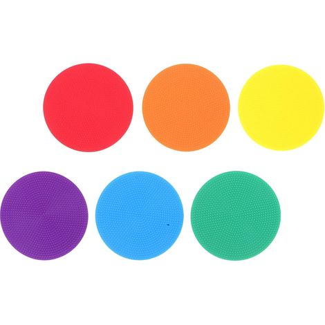 Set of 6 Round 10 cm Polyvinyl Non-Slip Sports Marker Discs Assorted Colours Red Yellow Blue Green Purple Orange for Training Football Agility Sports Room (1/5)