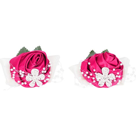 2 pcs Bracelet Floral Demoiselle d'Honneur Rose Rouge Diamant Décoration Mariage (1/5)
