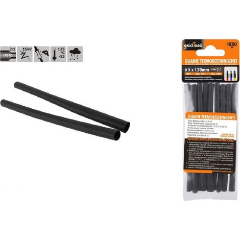 Trade Shop - Set 10 Uds Funda Termoretráctil Tubos Termoretráctiles Negro 5x120 Mm Cables 57063 - (1/2)