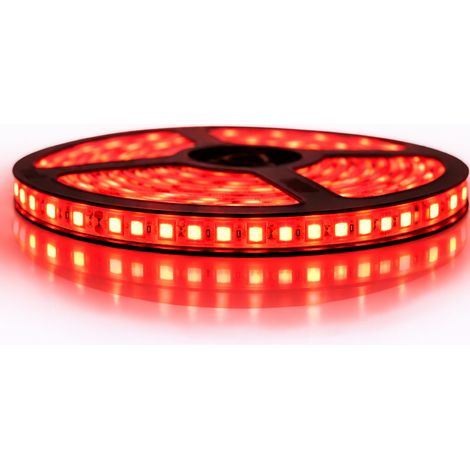 Kit de cinta profesional 3528 - 120 leds/m - 5 metros rojo anti-salpicaduras (IP65)  Longitud: 5 metros - Transformador: Fuente de alimentación incluida