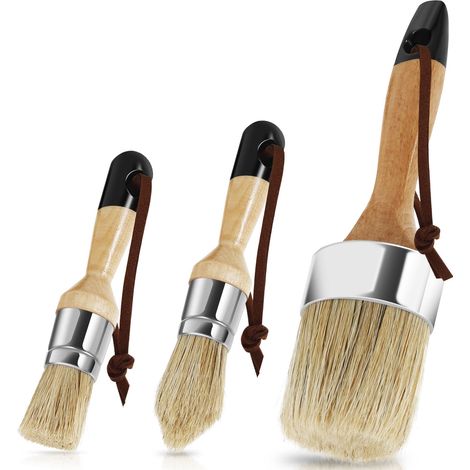 3pcs Pinceau, poils naturels, manche bois, pour cire, peinture craie, décoration maison, bricolage (1/5)