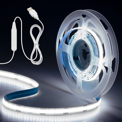 Ruban LED COB 2M 5V Alimenté par USB Dimmable Blanc Froid 6000K Flexible Rétroéclairage Haute Densité 320LEDs/M pour Chambre à Coucher Cuisine Sous (1/5)